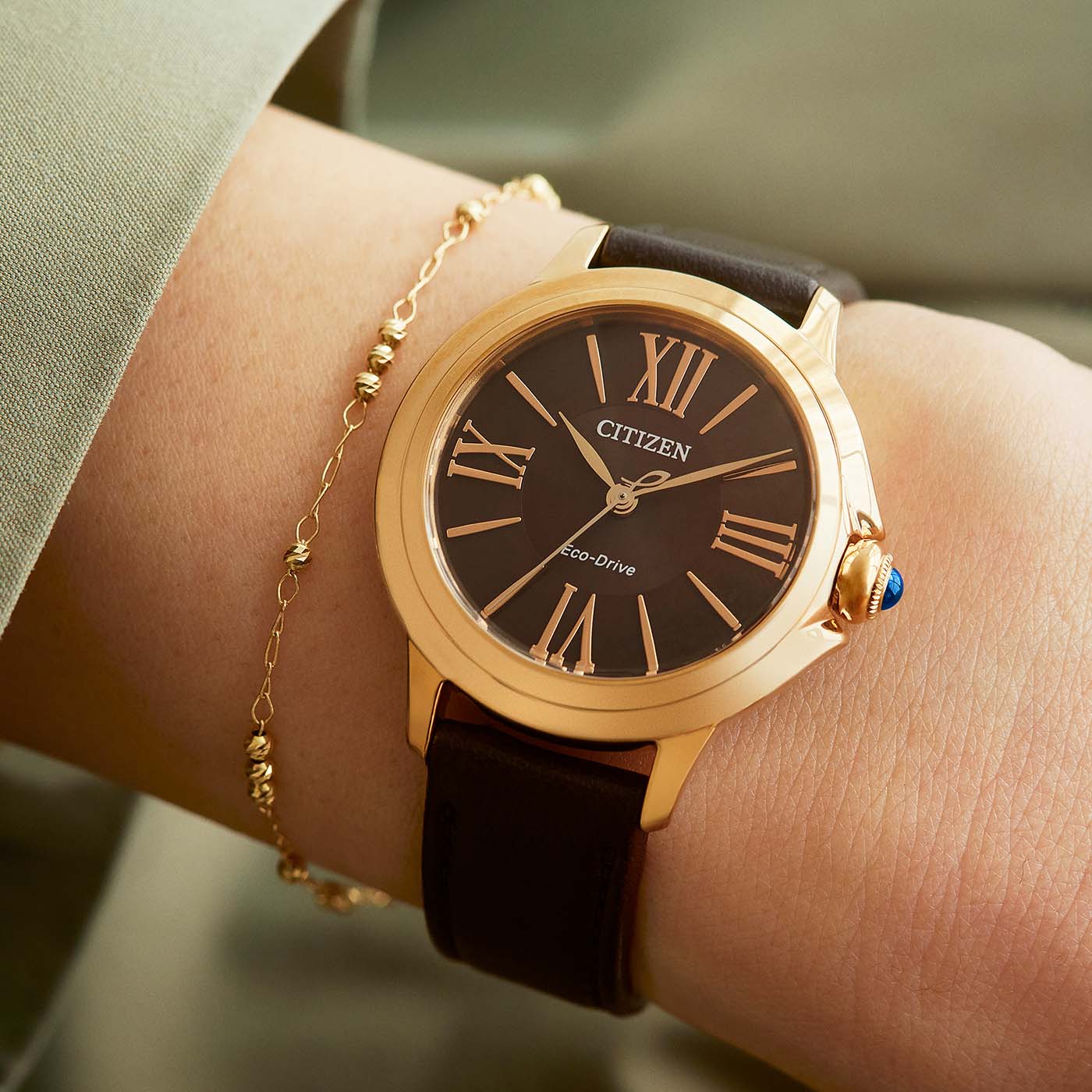 Citizen Ceci EM1163-09X Damenuhr Roségold • Eco-Drive Saphirglas • Apfelarmband Braun, Bild 6