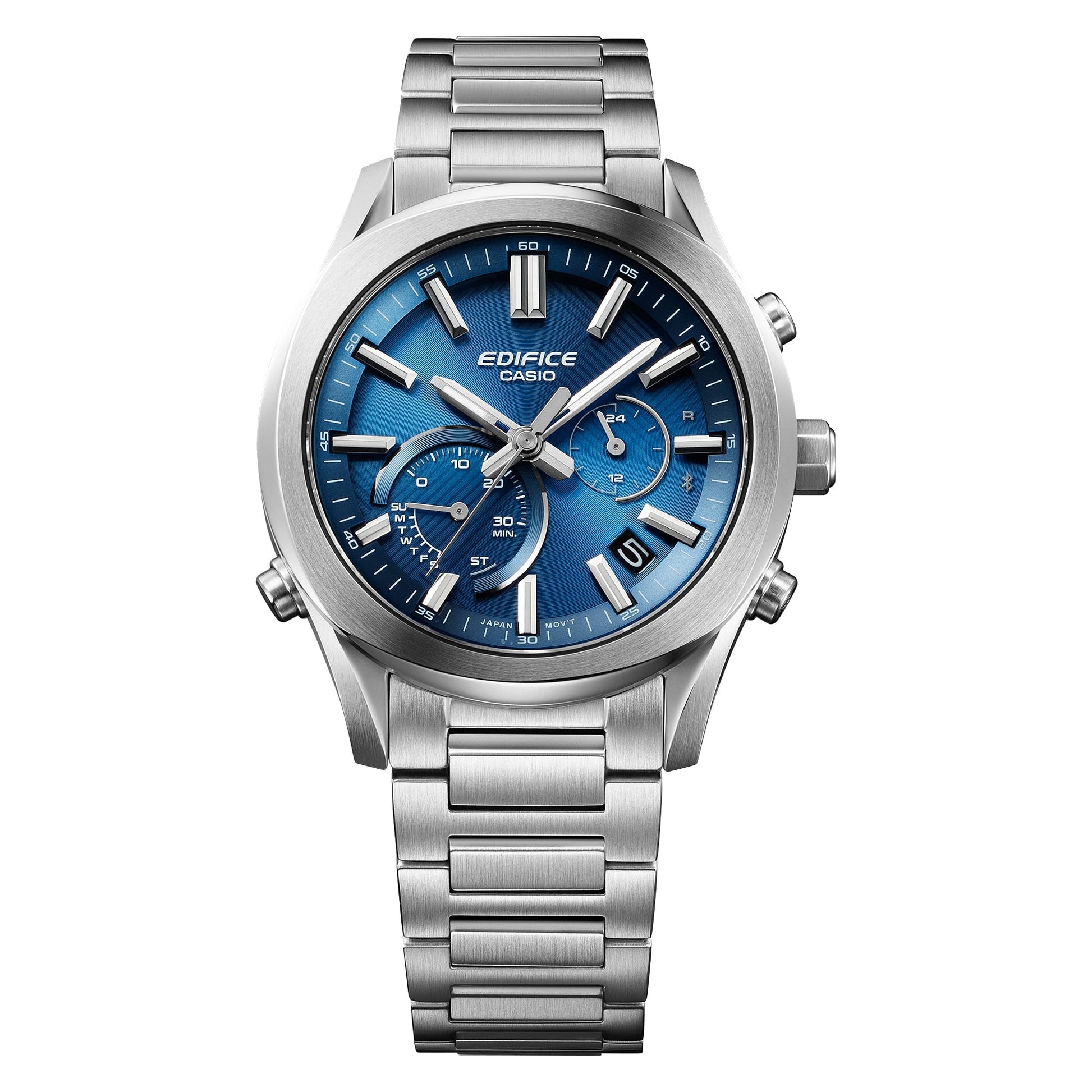 Armbanduhr für Herren mit blauem Zifferblatt, Edelstahlband und Analoganzeige