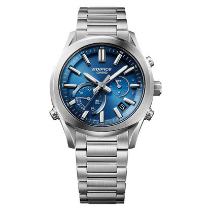 Armbanduhr für Herren mit blauem Zifferblatt, Edelstahlband und Analoganzeige