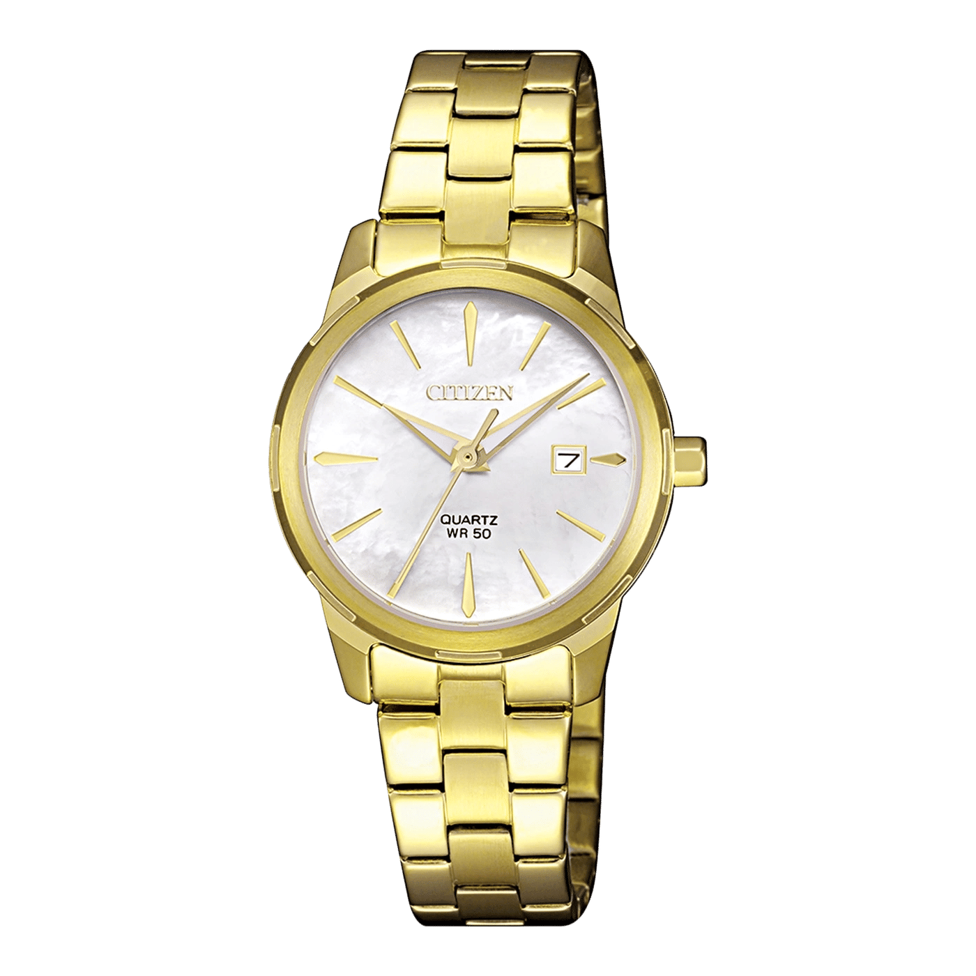 Citizen EU6072-56D Elegance Damenuhr Weiß • Quarzwerk mit Datumsanzeige • Goldfarben