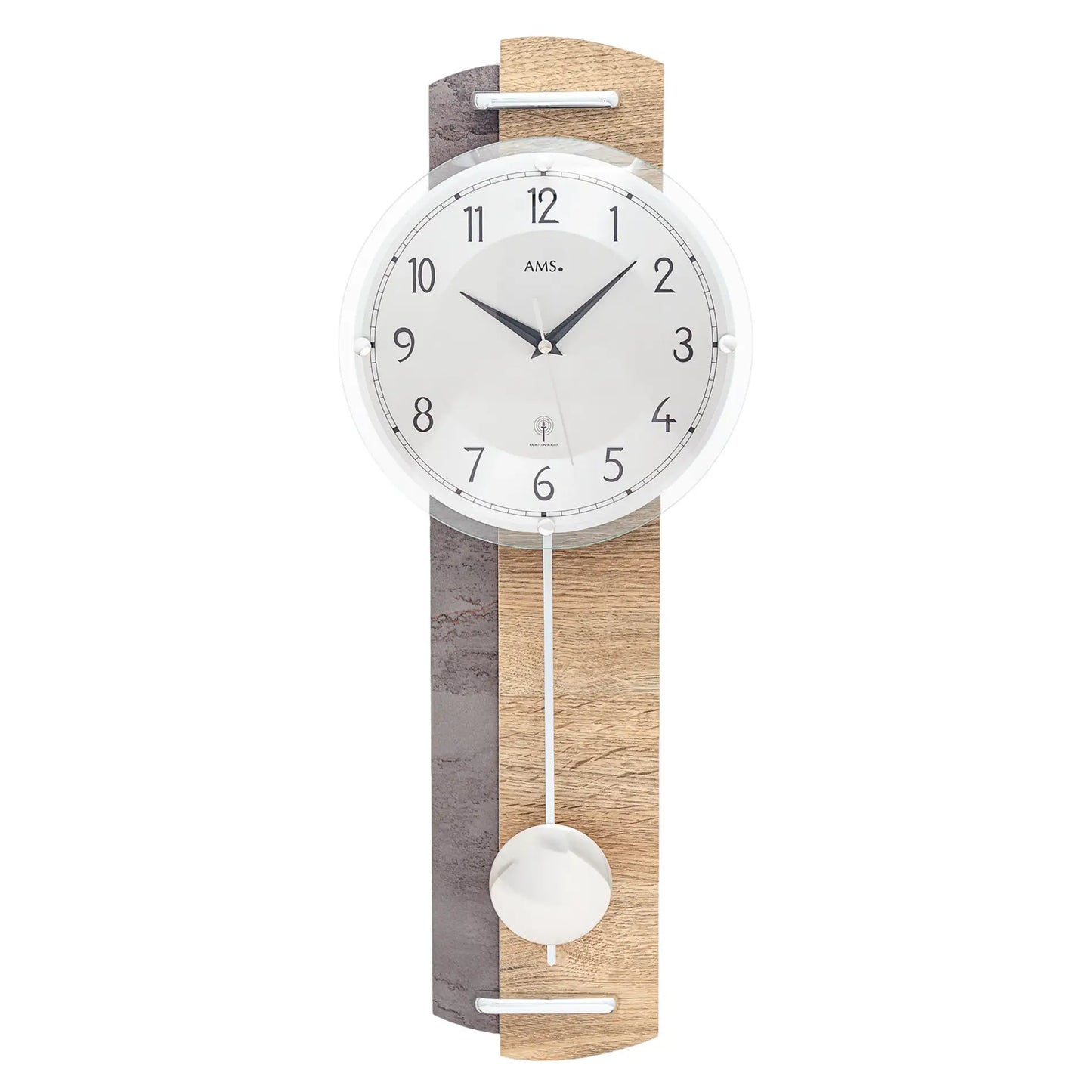AMS Funk F5334 Wanduhr • Funk-Pendelwerk • Holzgehäuse