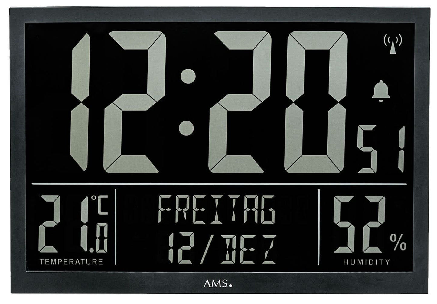 AMS Plastic Wall Clock • Precise Radio Time • Convenient Climate Display