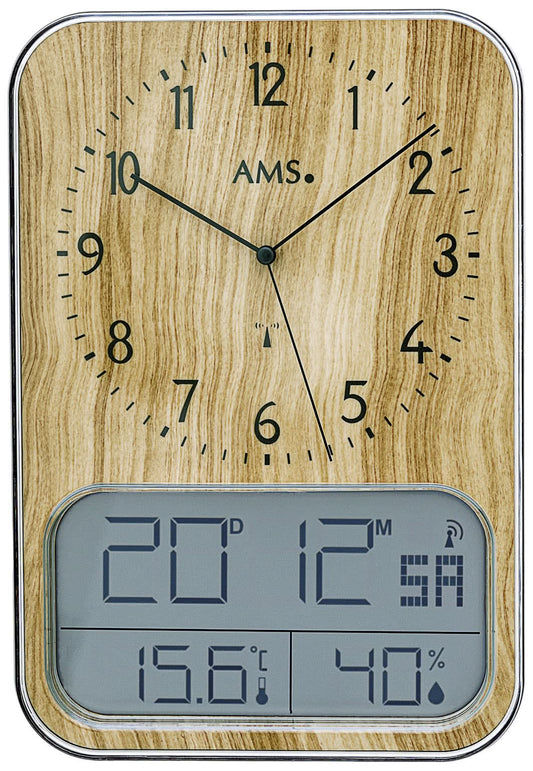 AMS Wall Clock Plastic • Radio-Controlled • Date, Temperature & Humidity