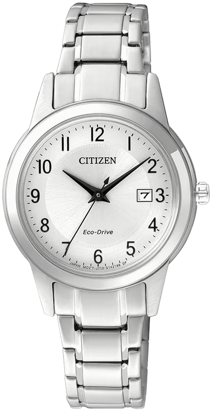 CITIZEN Damenuhr mit silbernem Edelstahlband und weißem Zifferblatt, Eco-Drive