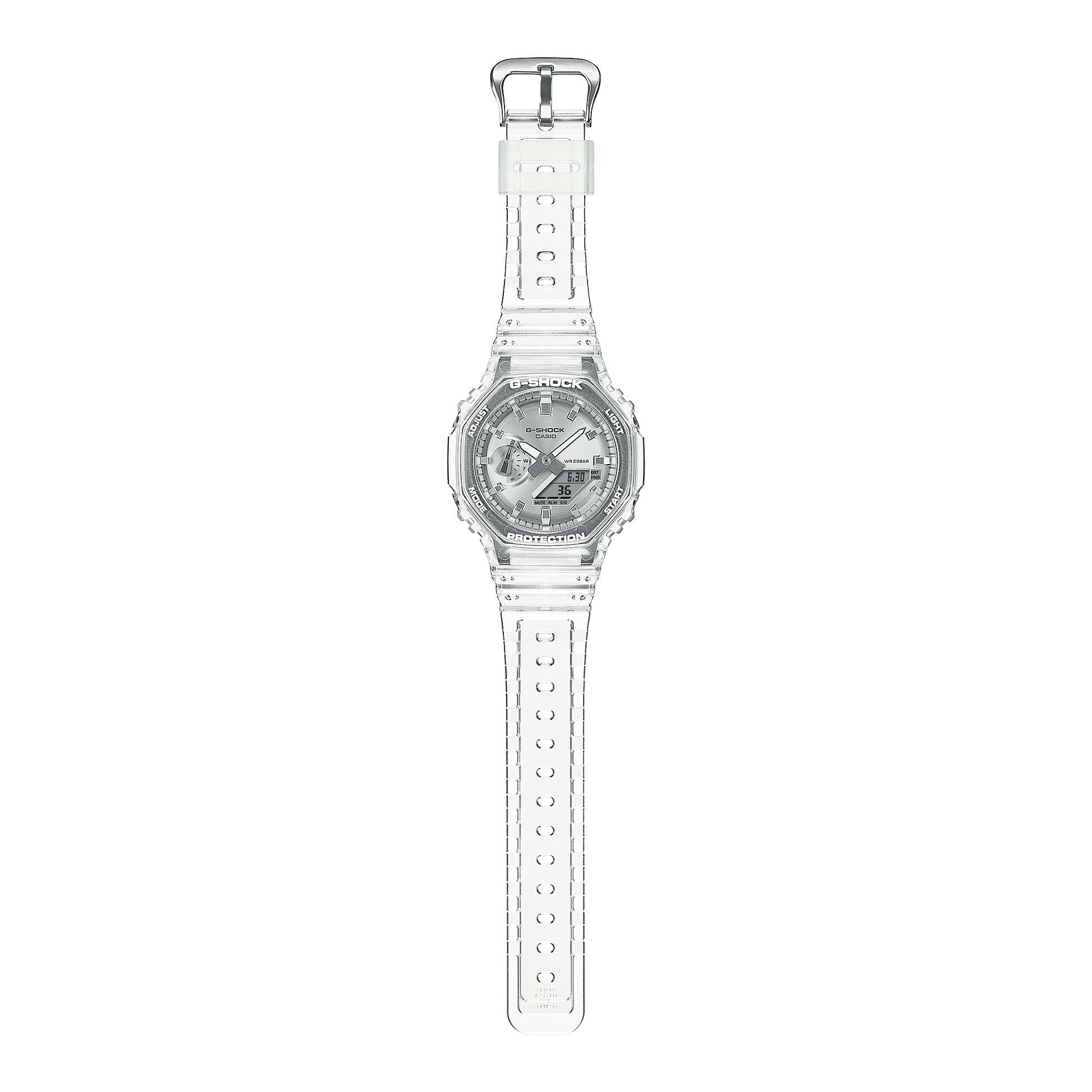 Casio GA-2100BM-7A8ER G-Shock Classic Ana-Digi Armbanduhr Transparent/Silberfarben • Transparentes Resin-Gehäuse • 20 bar