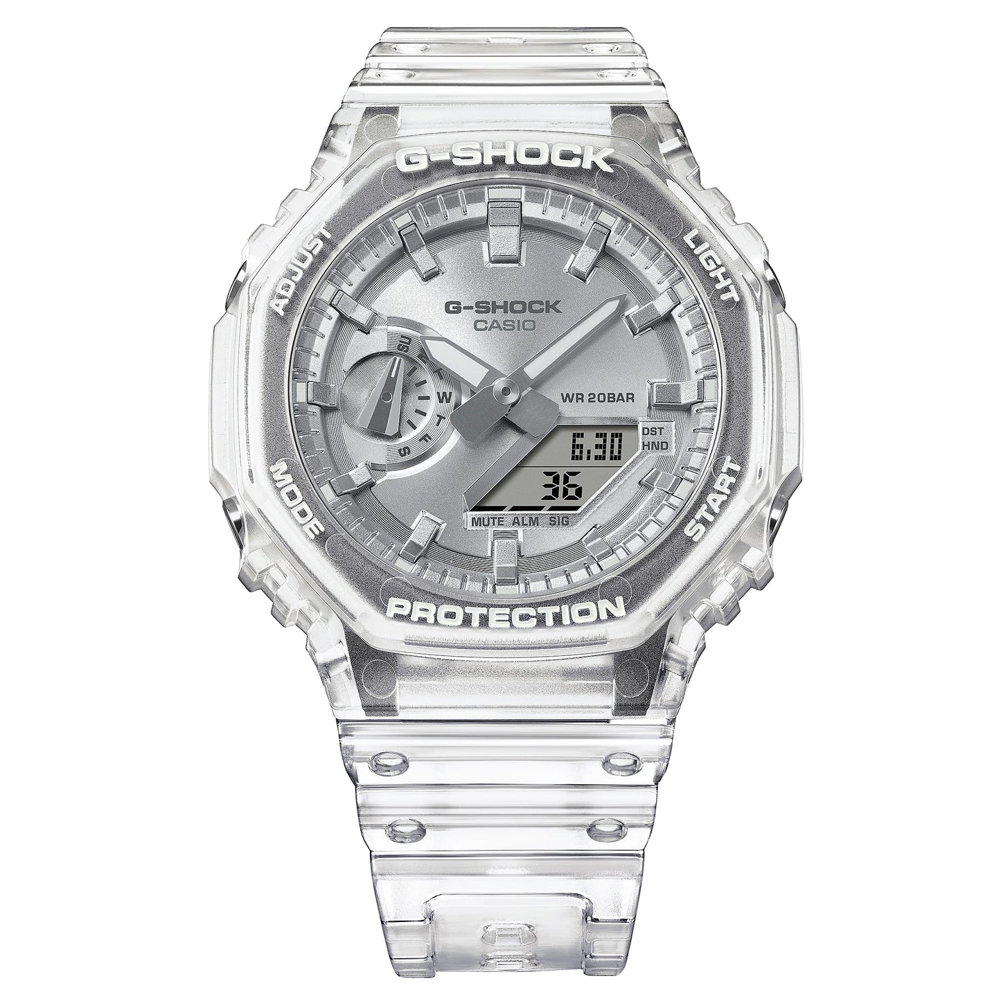 Casio GA-2100BM-7A8ER G-Shock Classic Ana-Digi Armbanduhr Transparent/Silberfarben • Transparentes Resin-Gehäuse • 20 bar
