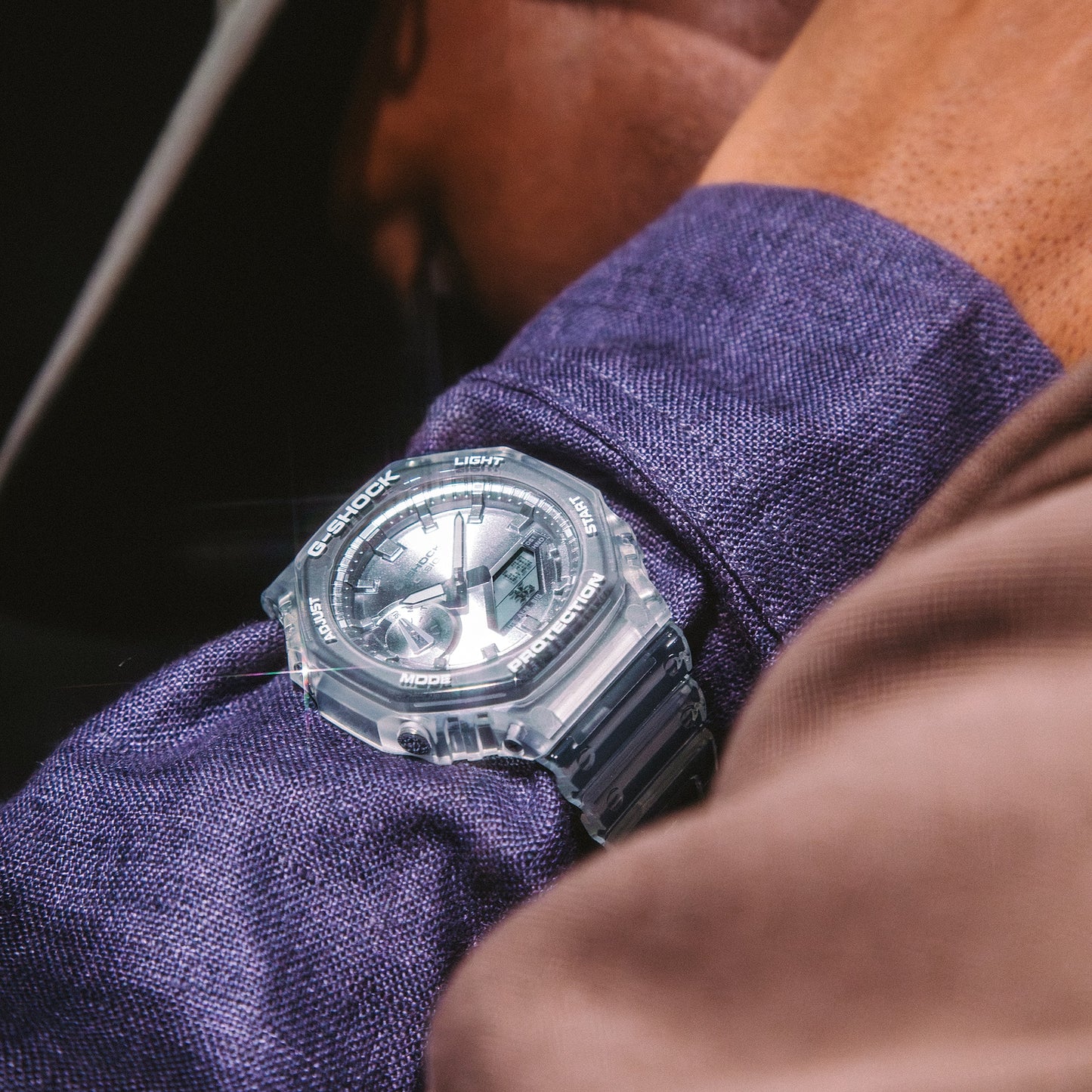 Casio GA-2100BM-7A8ER G-Shock Classic Ana-Digi Armbanduhr Transparent/Silberfarben • Transparentes Resin-Gehäuse • 20 bar