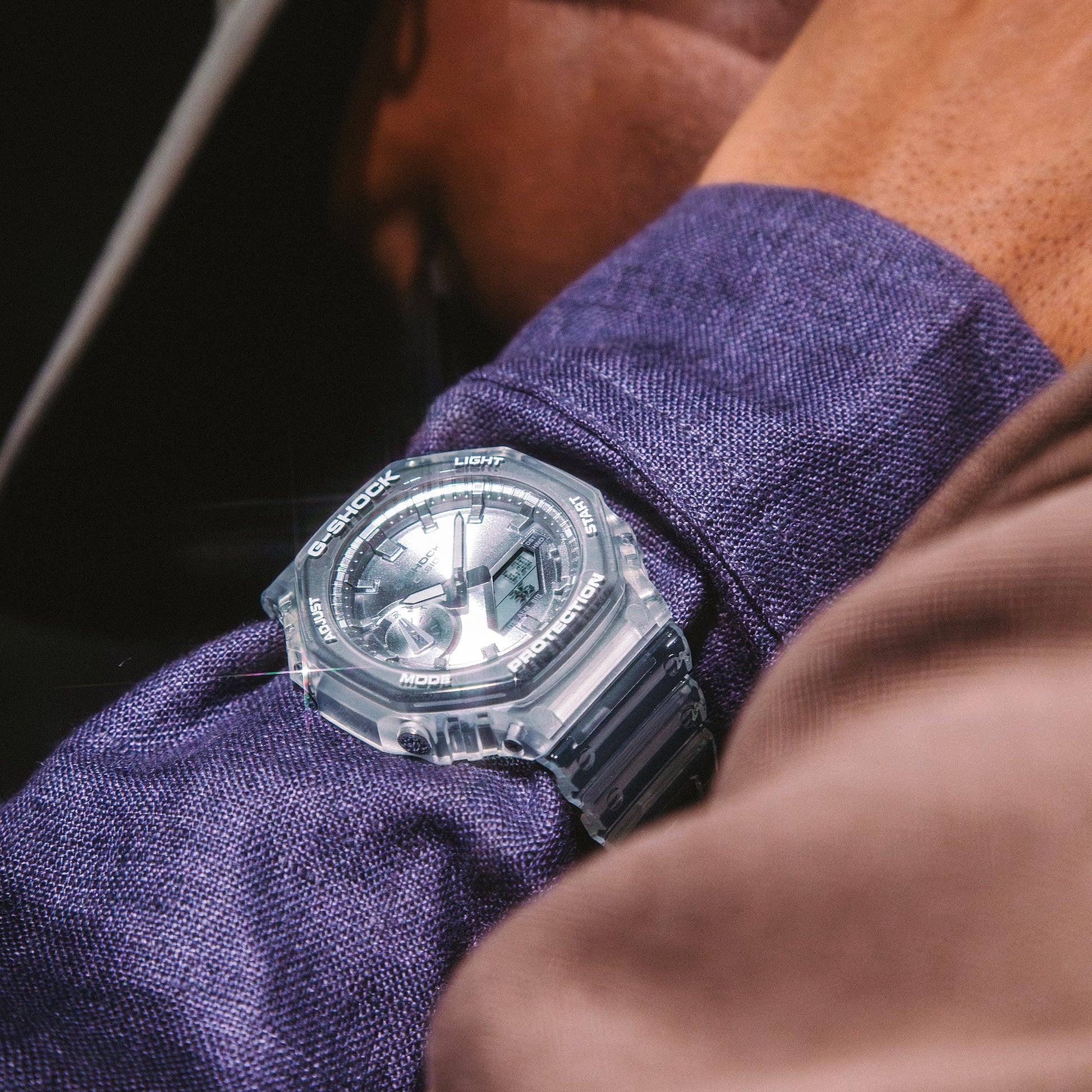 Casio GA-2100BM-7A8ER G-Shock Classic Ana-Digi Armbanduhr Transparent/Silberfarben • Transparentes Resin-Gehäuse • 20 bar