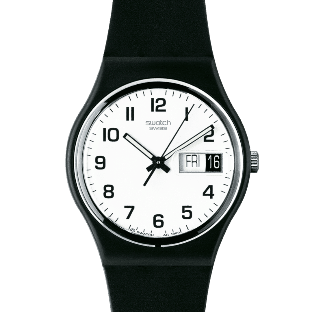 Swatch Originals GB743-S26 Once Again Armbanduhr Schwarz • Tag-Datum-Fenster bei 3 Uhr • Bio-sourced Armband, Bild 3