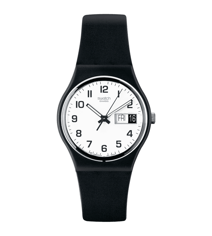 Swatch Originals GB743-S26 Once Again Armbanduhr Schwarz • Tag-Datum-Fenster bei 3 Uhr • Bio-sourced Armband
