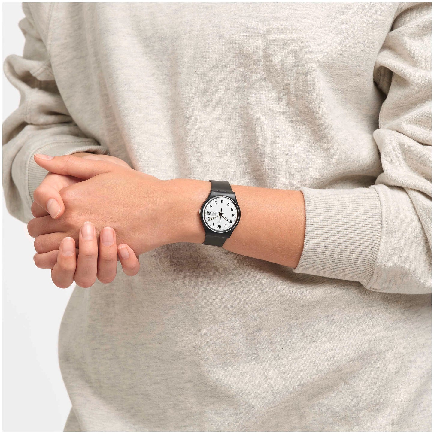 Swatch Originals GB743-S26 Once Again Armbanduhr Schwarz • Tag-Datum-Fenster bei 3 Uhr • Bio-sourced Armband, Bild 2