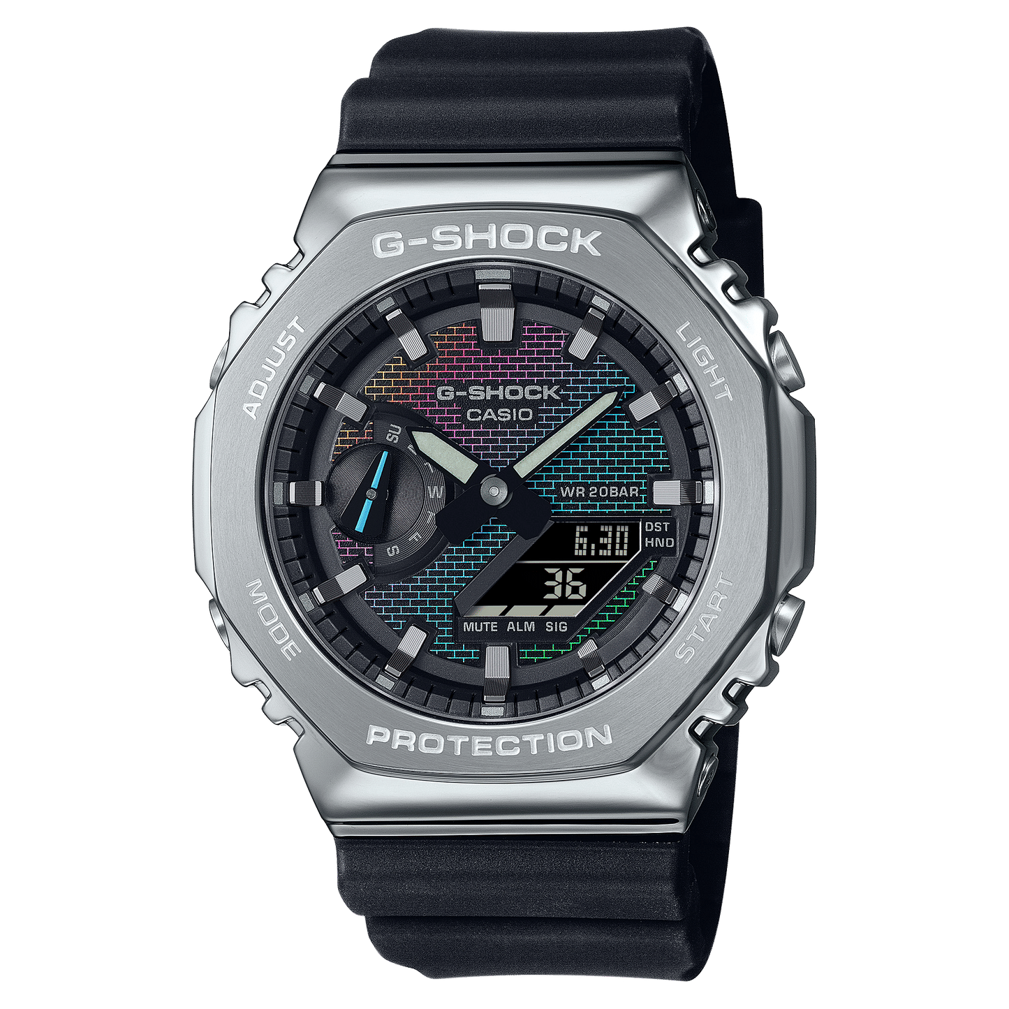 Casio G-Shock GM-2100RW-1AER Herrenuhr • Regenbogen-Zifferblatmuster • Edelstahllünette, Bild 2
