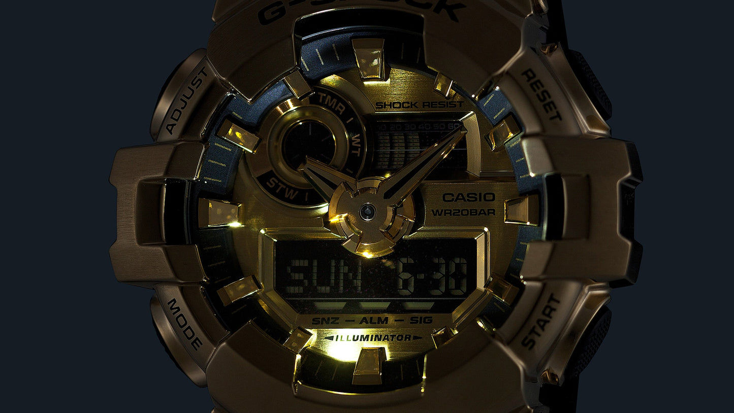 Casio GM-700G-9AER G-Shock Classic Herrenuhr Schwarz-Gold • Edelstahlgehäuse mit Goldionenbeschichtung •