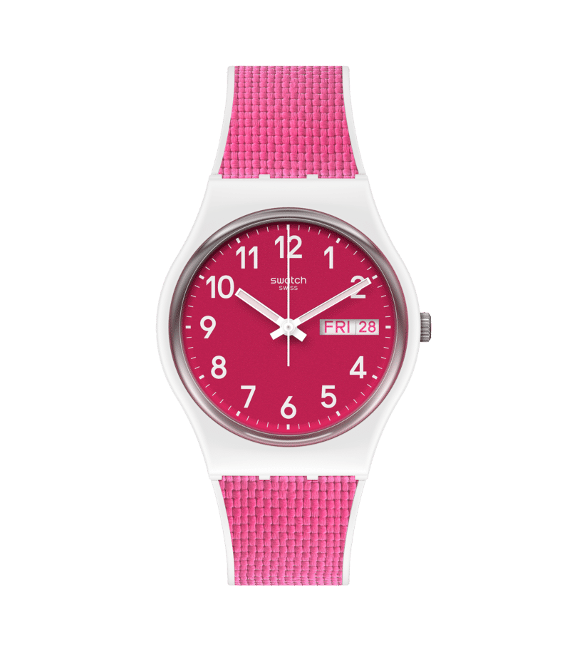 Swatch Originals GW713 Damenuhr Weiß • Silikonarmband mit Stoff-Inlay • Schweizer Quarzwerk
