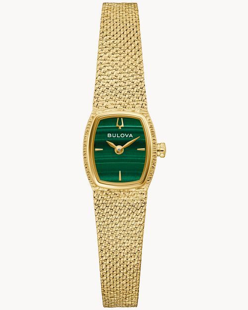 Bulova Goddess of Time 97L184 Damenuhr Goldfarben/Grün • Saphirglas • Quarzwerk