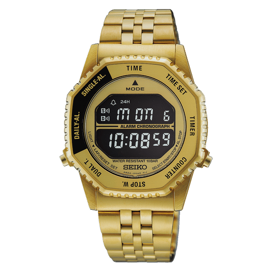 Herren-Digitaluhr mit Metallarmband, rundes Gehäuse und Display mit 10:00:59