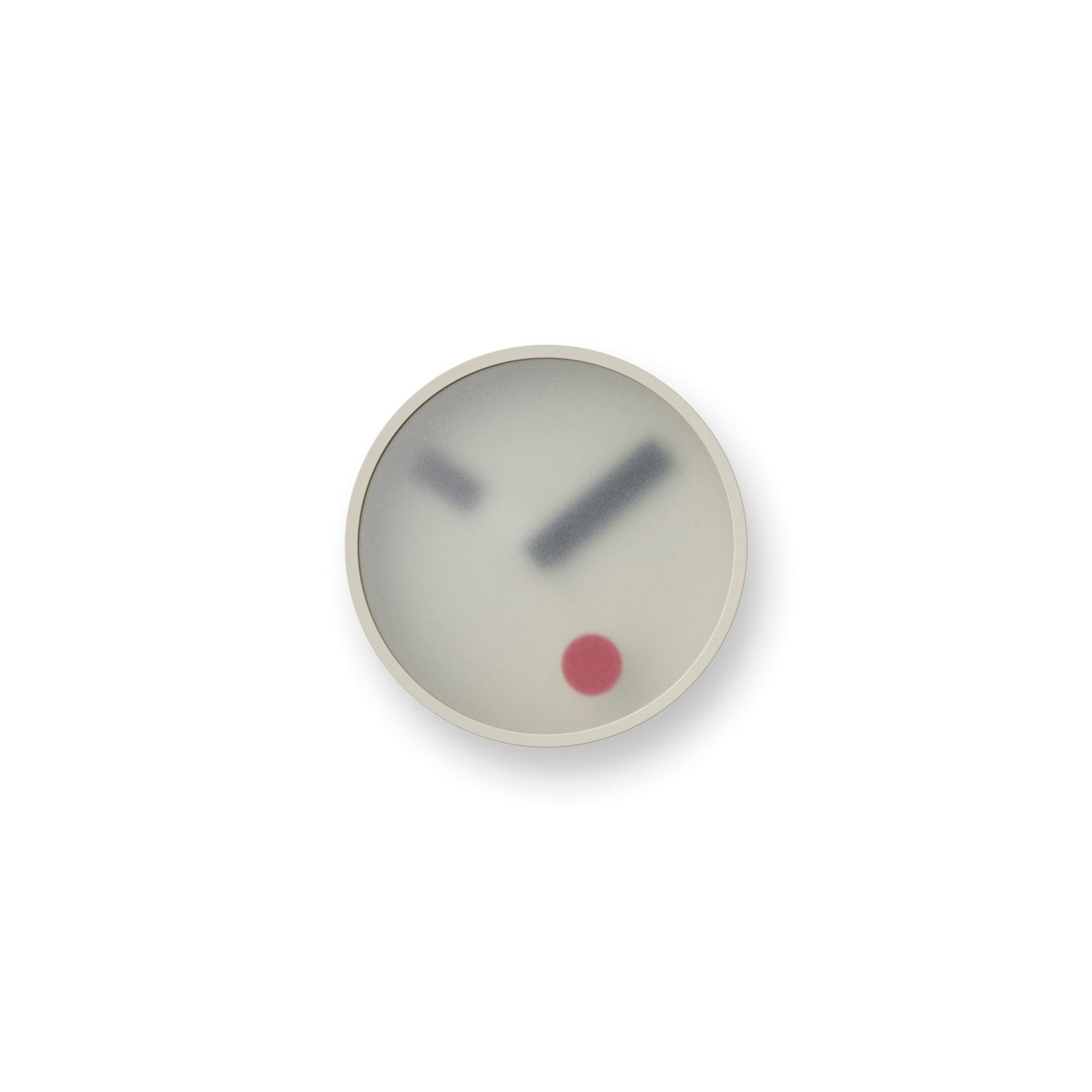 Graue Wanduhr mit rundem Ziffernblatt, grauen Zeigern und rotem Sekundenpunkt