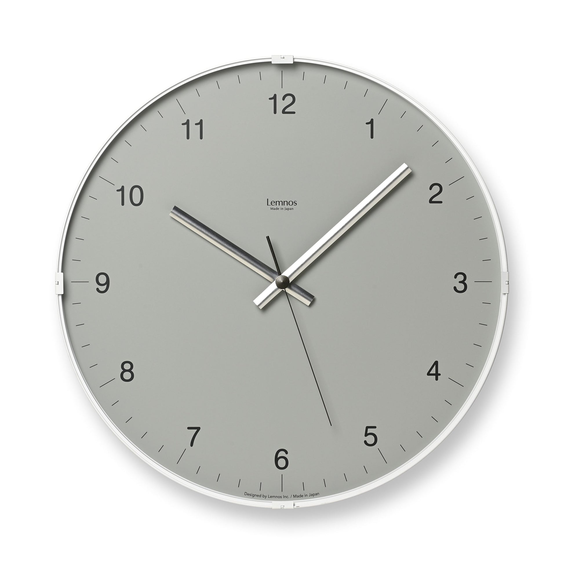 Lemnos Wanduhr mit grauem Zifferblatt, silbernen Zeigern und Indexen, rund