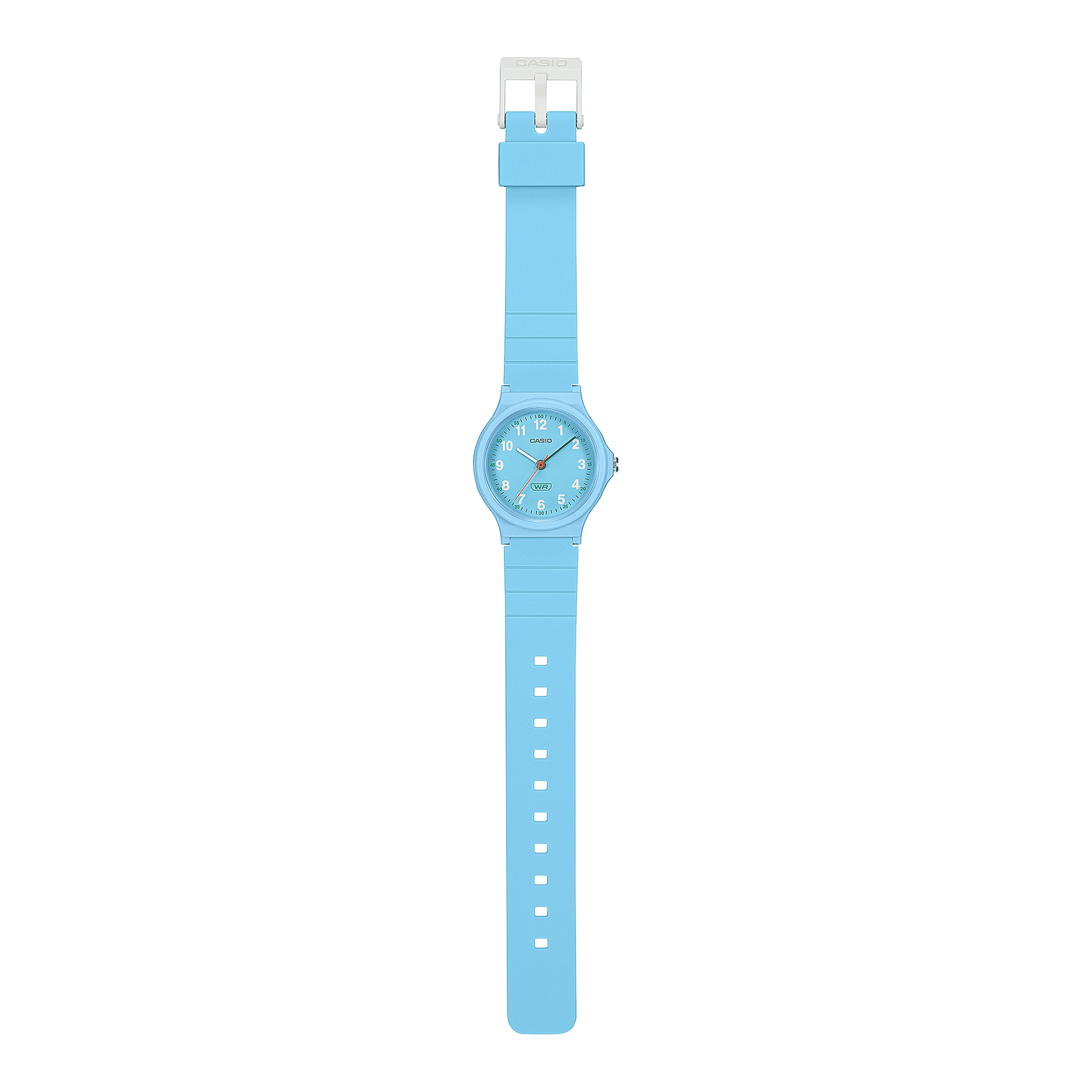 Kinderarmbanduhr (Seitenansicht) mit hellblauem Kunststoffarmband