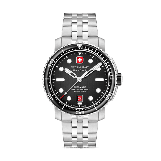 Swiss Military Hanowa Maitre Plongeur SMWGL0002001-SET Herrenuhr Schwarz • Automatikwerk Soprod P024 • 1000 m Wasserdicht