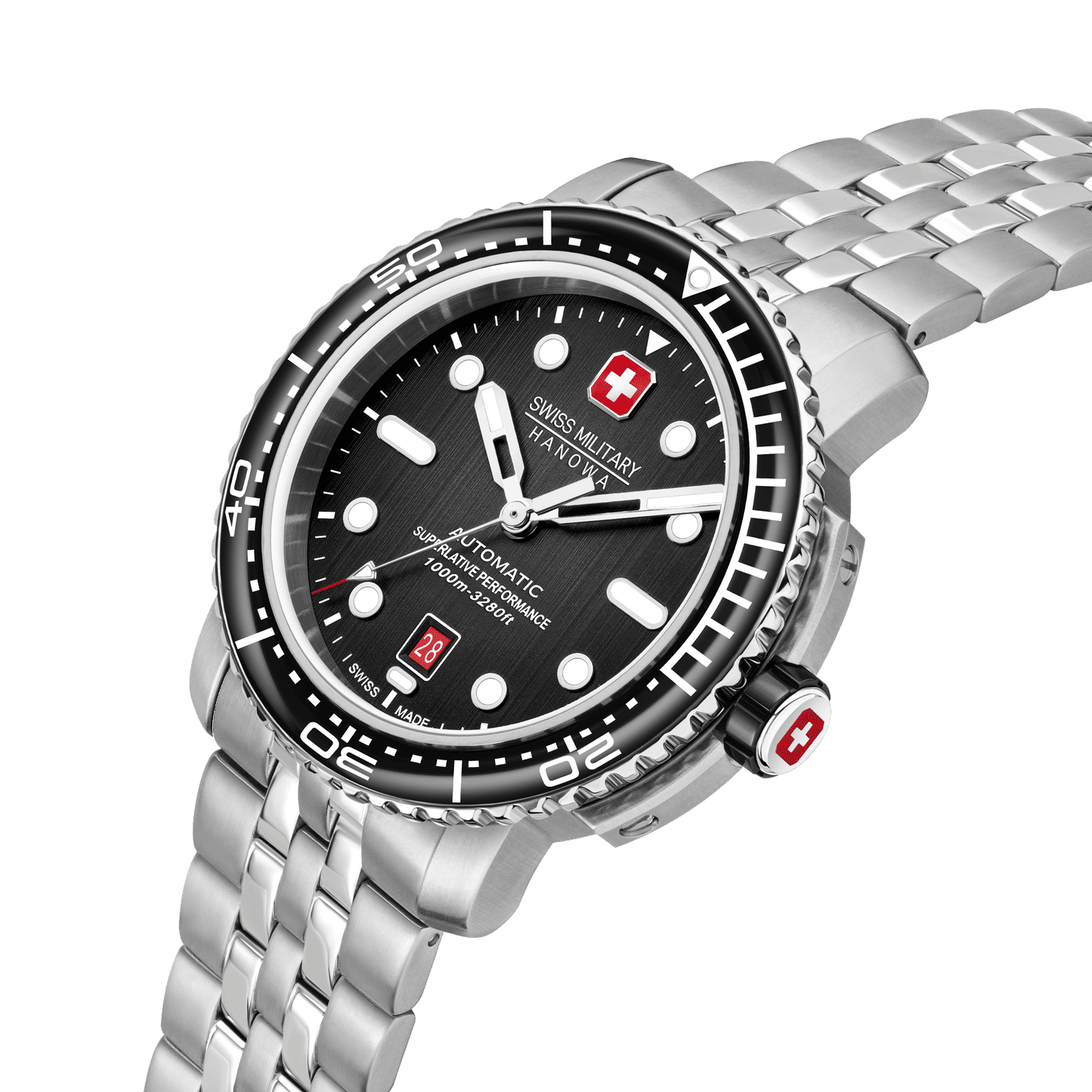 Swiss Military Hanowa Maitre Plongeur SMWGL0002001-SET Herrenuhr Schwarz • Automatikwerk Soprod P024 • 1000 m Wasserdicht