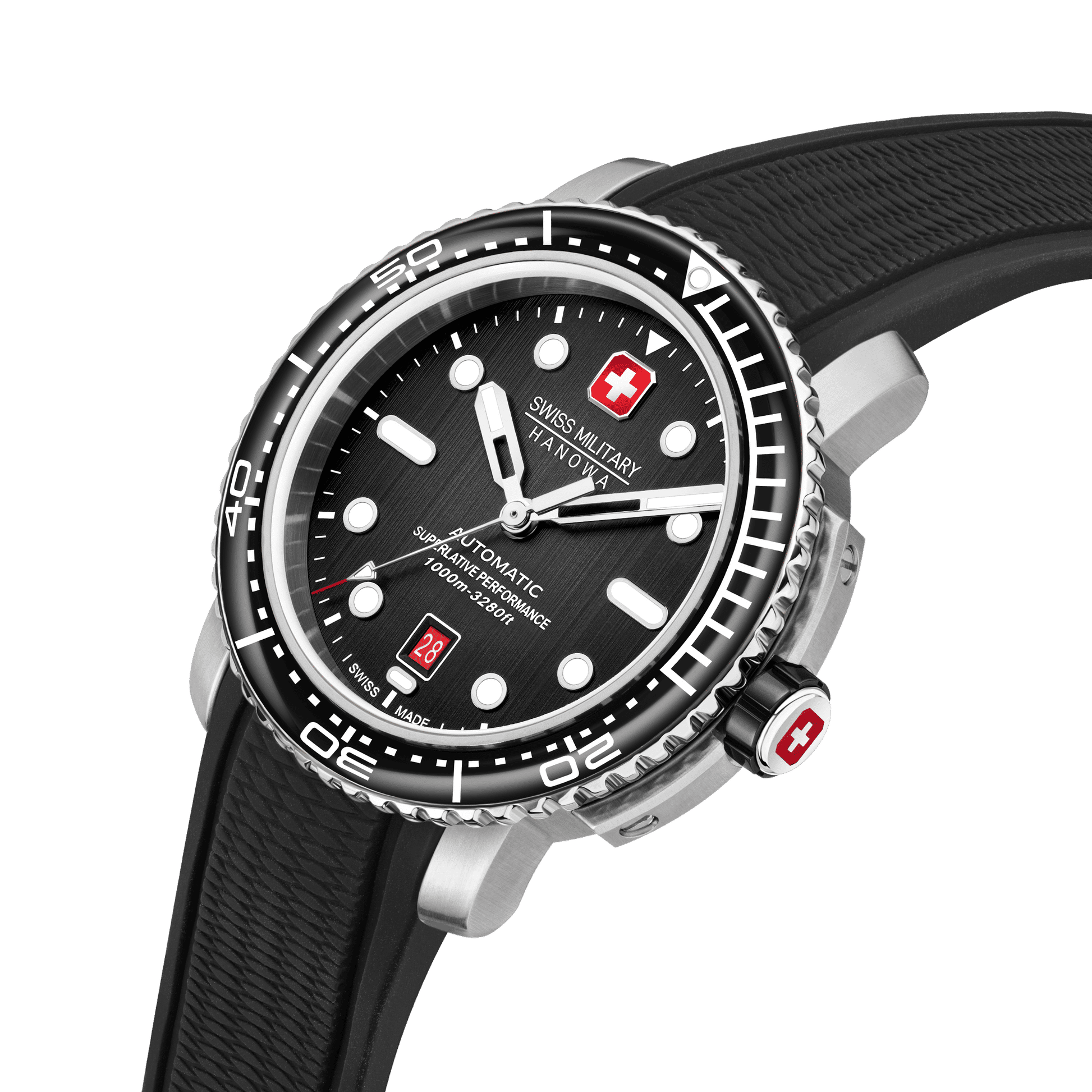 Swiss Military Hanowa Maitre Plongeur SMWGL0002001-SET Herrenuhr Schwarz • Automatikwerk Soprod P024 • 1000 m Wasserdicht