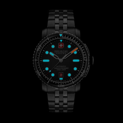 Swiss Military Hanowa Maitre Plongeur SMWGL0002001-SET Herrenuhr Schwarz • Automatikwerk Soprod P024 • 1000 m Wasserdicht