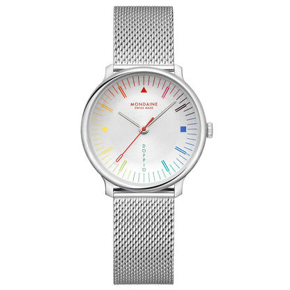 Mondaine Doppio MLE.33112.SM Damen Armbanduhr Silber • Saphirglas mit Antireflexbeschichtung • Swiss Made Quarzwerk