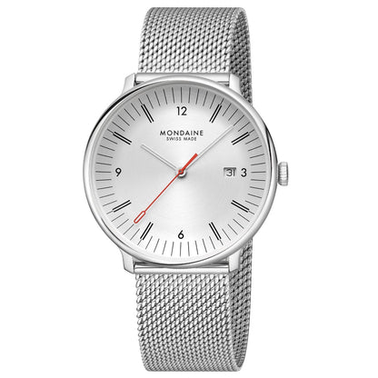 Mondaine Doppio MLE.41210.SM Herrenuhr Silber • Saphirglas mit Antireflexbeschichtung • Schweizer Quarzwerk RONDA 515 RL