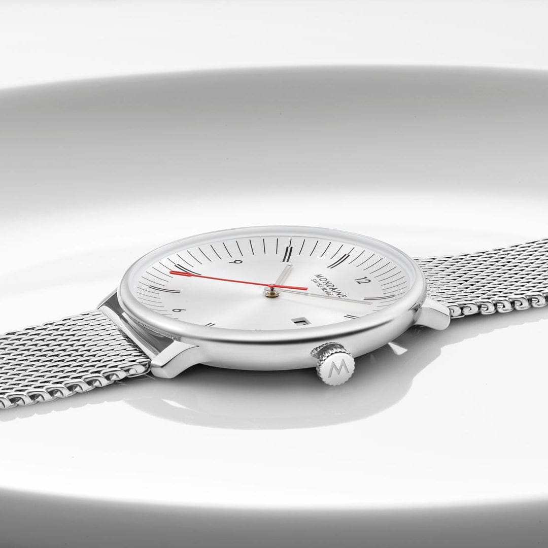 Mondaine Doppio MLE.41210.SM Herrenuhr Silber • Saphirglas mit Antireflexbeschichtung • Schweizer Quarzwerk RONDA 515 RL