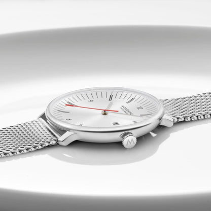 Mondaine Doppio MLE.41210.SM Herrenuhr Silber • Saphirglas mit Antireflexbeschichtung • Schweizer Quarzwerk RONDA 515 RL