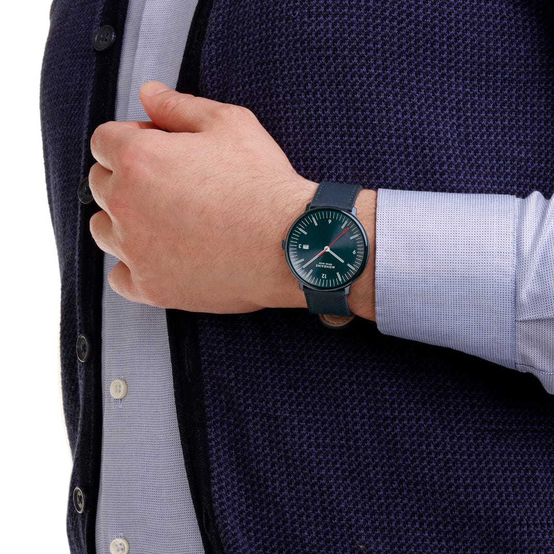 Mondaine Doppio MLE.41240.LDV Herrenuhr Blau • Saphirglas mit Antireflexbeschichtung • Schweizer Quarzwerk, Bild 2