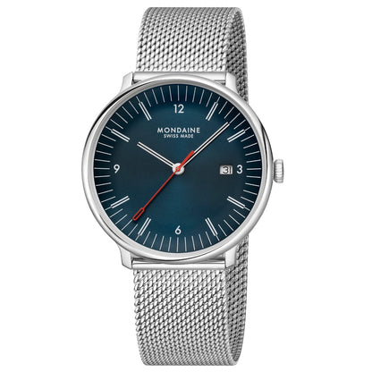 Mondaine Doppio MLE.41240.LQV.SET Herrenuhr Blau • Saphirglas mit Antireflexbeschichtung • Schweizer Quarzwerk, Bild 12