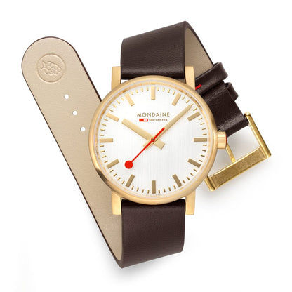 Mondaine evo2 MSE.40112.LGV Herrenuhr Braun • Saphirglas • Veganes Traubenleder, Bild 6