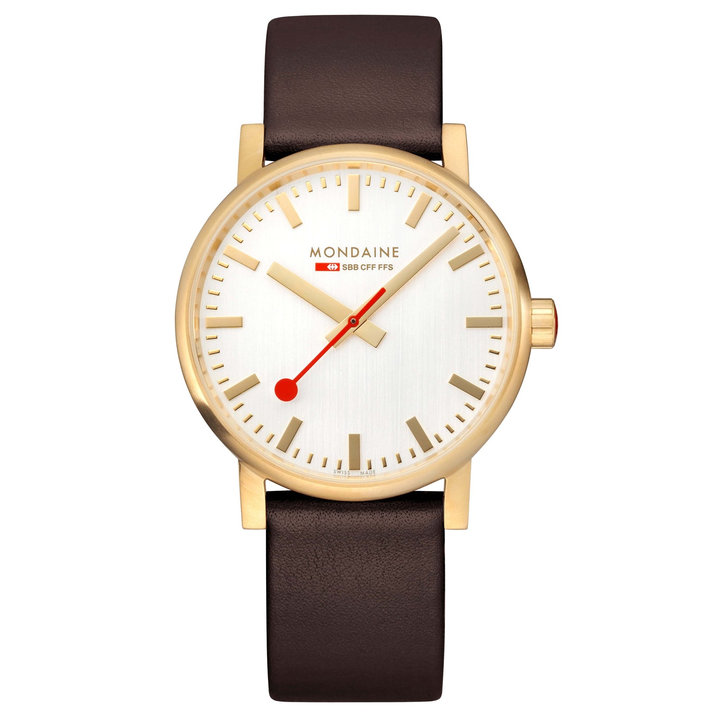 Mondaine evo2 MSE.40112.LGV Herrenuhr Braun • Saphirglas • Veganes Traubenleder