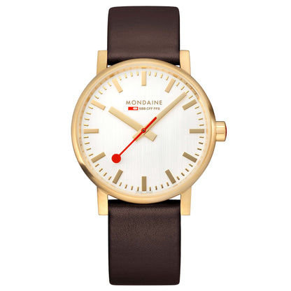 Mondaine evo2 MSE.40112.LGV Herrenuhr Braun • Saphirglas • Veganes Traubenleder
