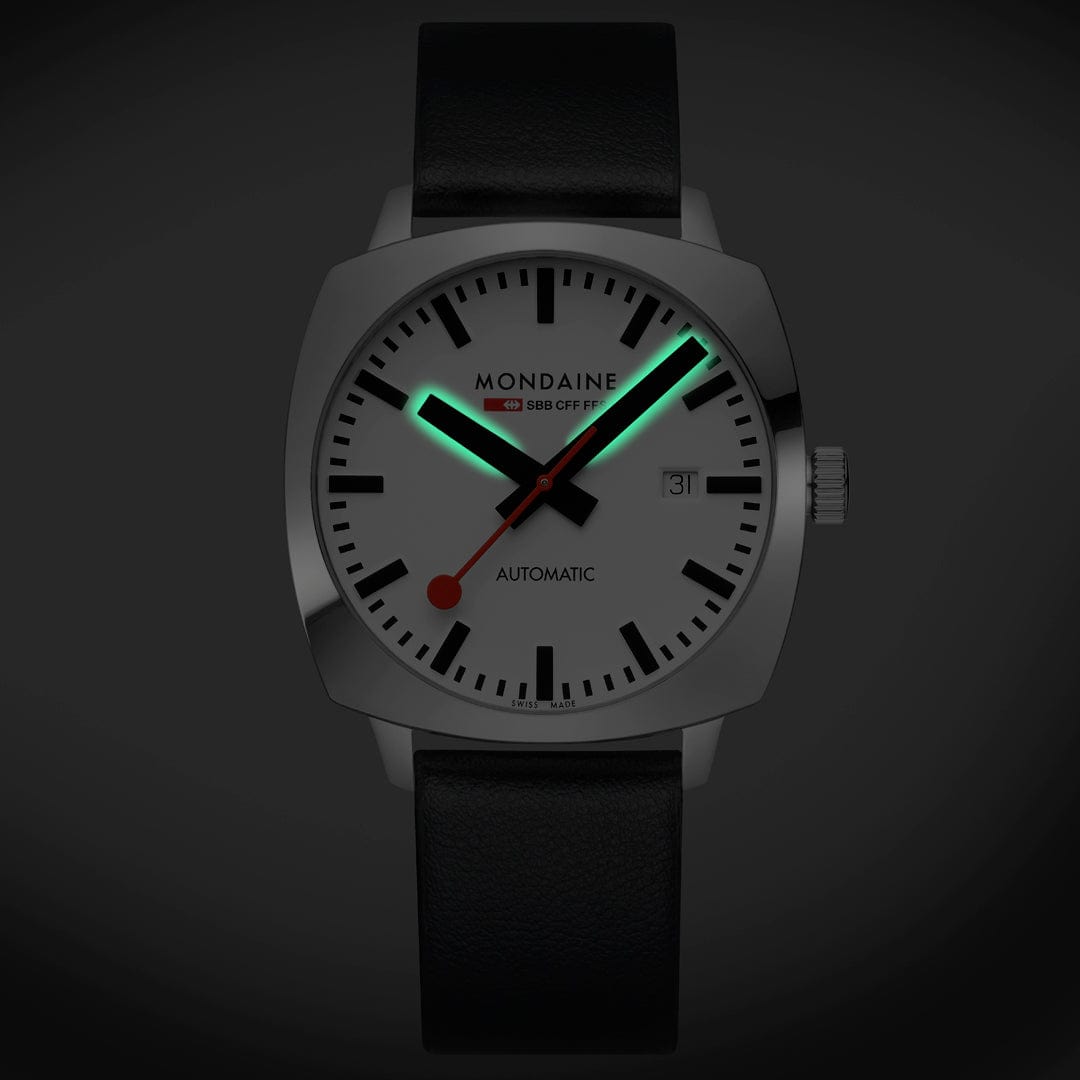 Mondaine Cushion MSL.3961B.LBV Herrenuhr Schwarz • Automatikwerk Sellita SW200-2 • Saphirglas mit BackLight, Bild 2