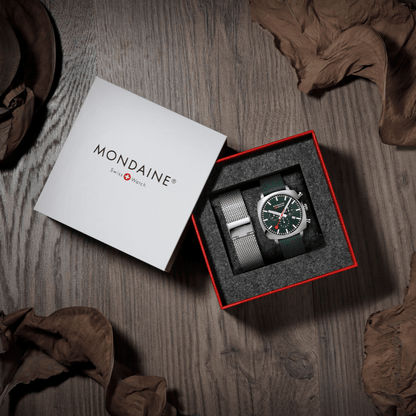 Mondaine Grand Cushion MSL.41460.LF.SET Herrenuhr Grün • Saphirglas • Quarz-Chronograph, Bild 11