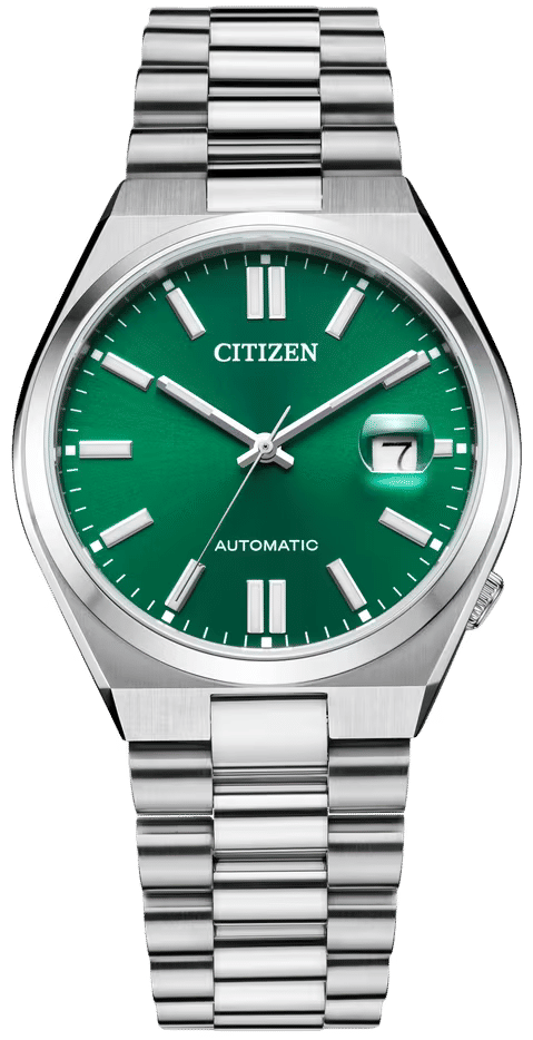 Citizen Tsuyosa Automatikuhr mit grünem Zifferblatt, Stabindex und Edelstahlarmband