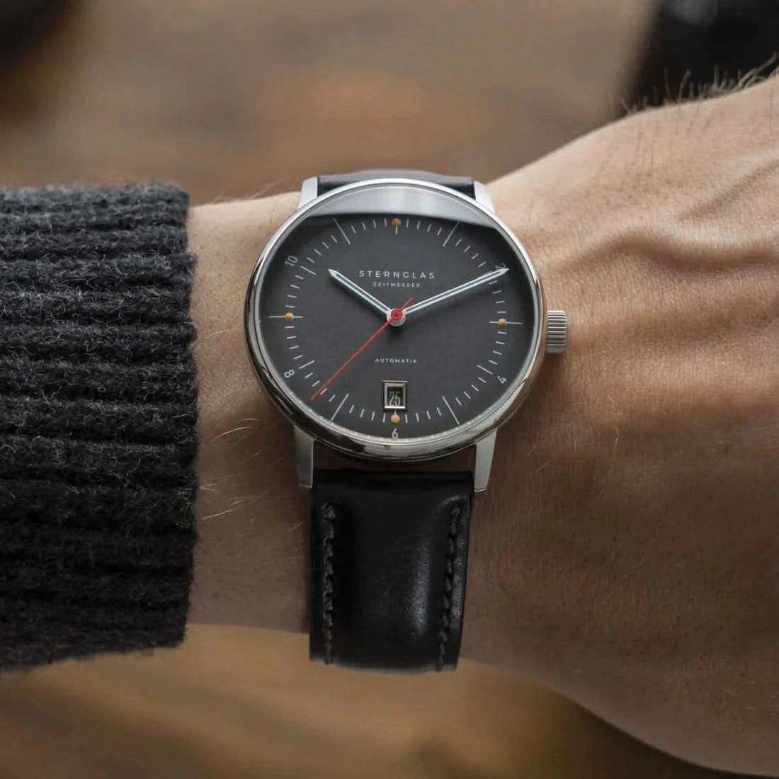Sternglas Naos Pro S02-NP11-BR02 Men's Watch • Award-Winning Bauhaus Design • Scratch-Resistant Sapphire Crystal