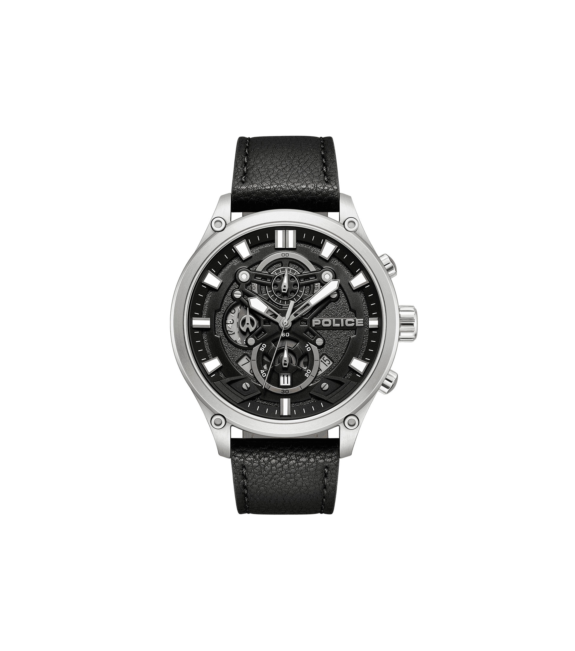 Police Wadden PEWGC0054205 Herrenuhr Schwarz • Quarz-Chronograph • Schwarzes Lederarmband