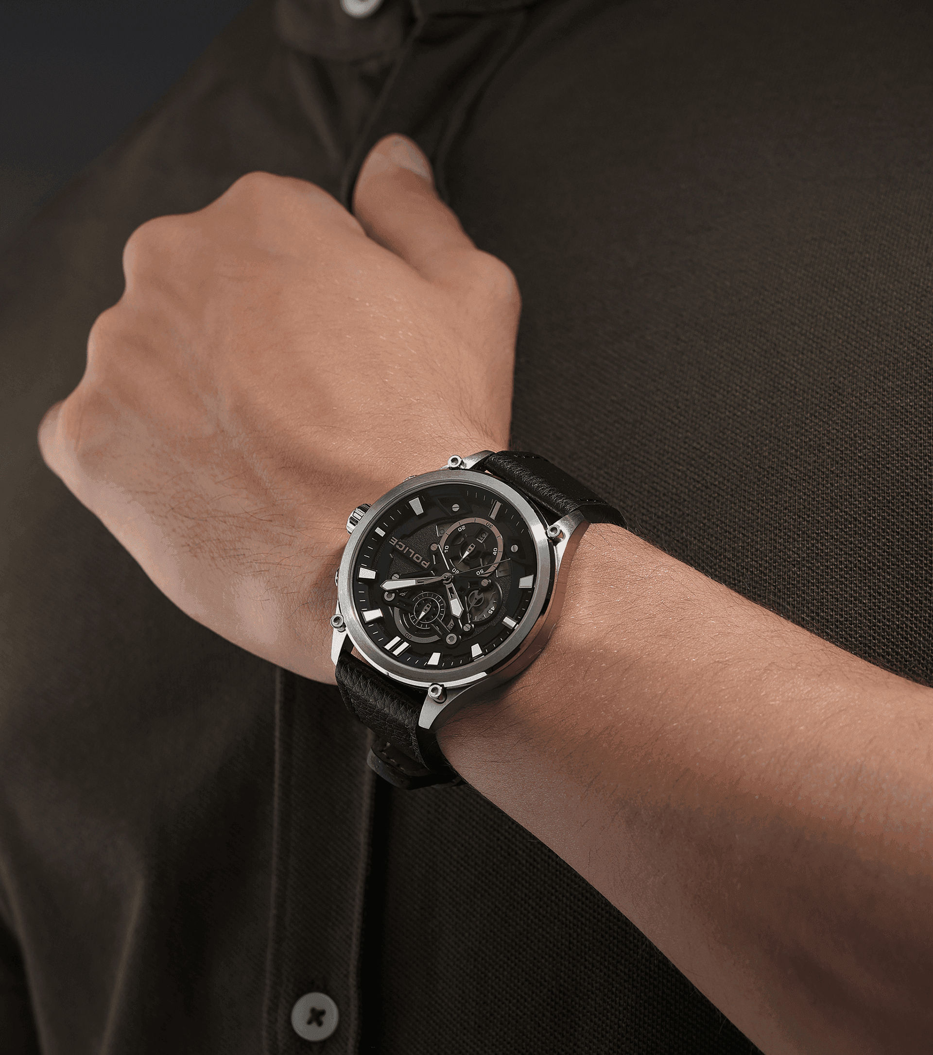 Police Wadden PEWGC0054205 Herrenuhr Schwarz • Quarz-Chronograph • Schwarzes Lederarmband, Bild 5