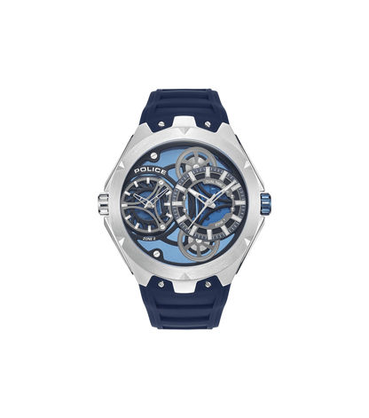 Police Scepter PEWGM0081703 Herrenuhr Blau • Doppelwerk-Anzeige • Marineblaues Silikonarmband