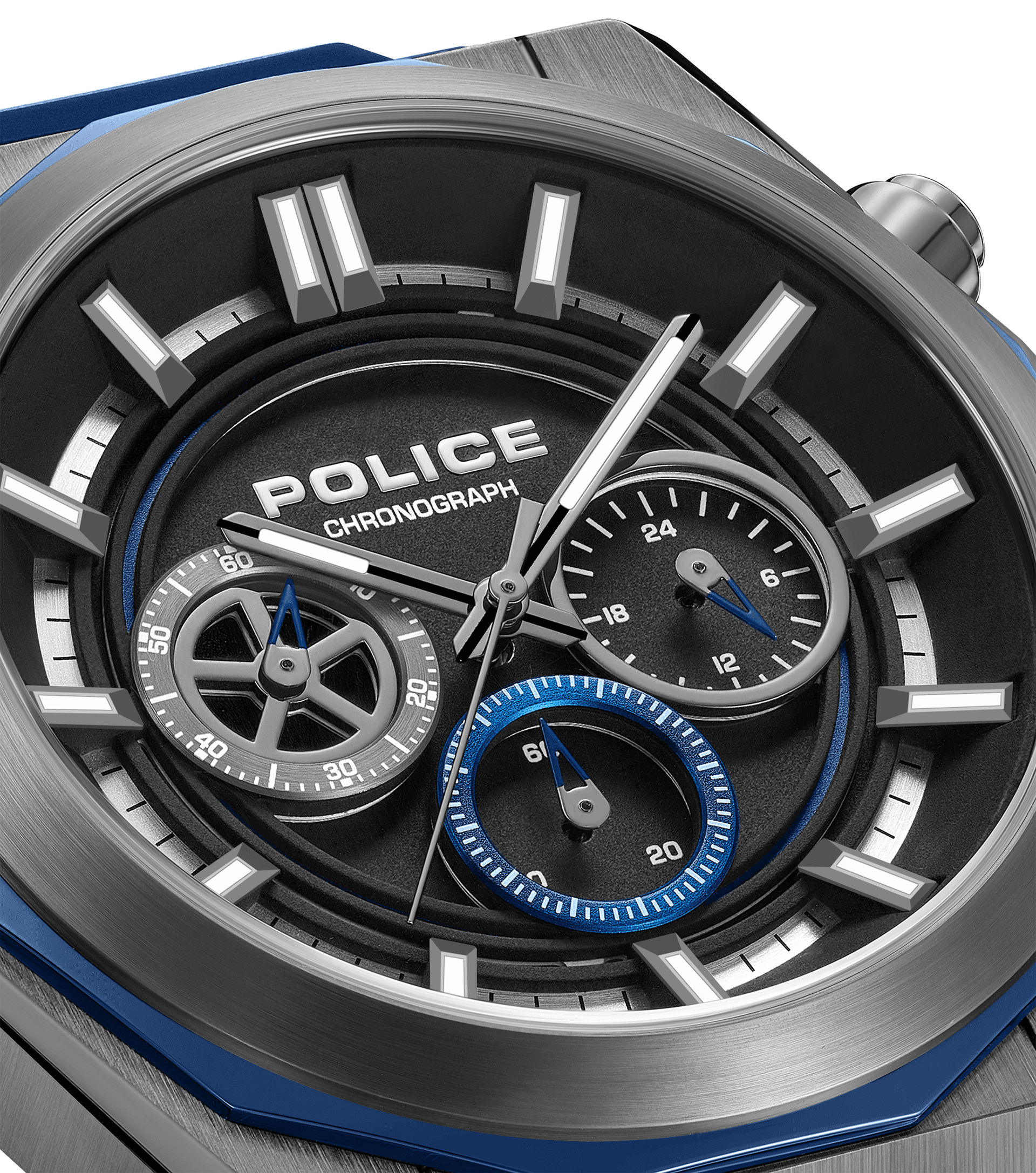 Police Steward PEWGO0093703 Herrenuhr Stahl/Blau • Chronograph • Silikonarmband, Bild 4