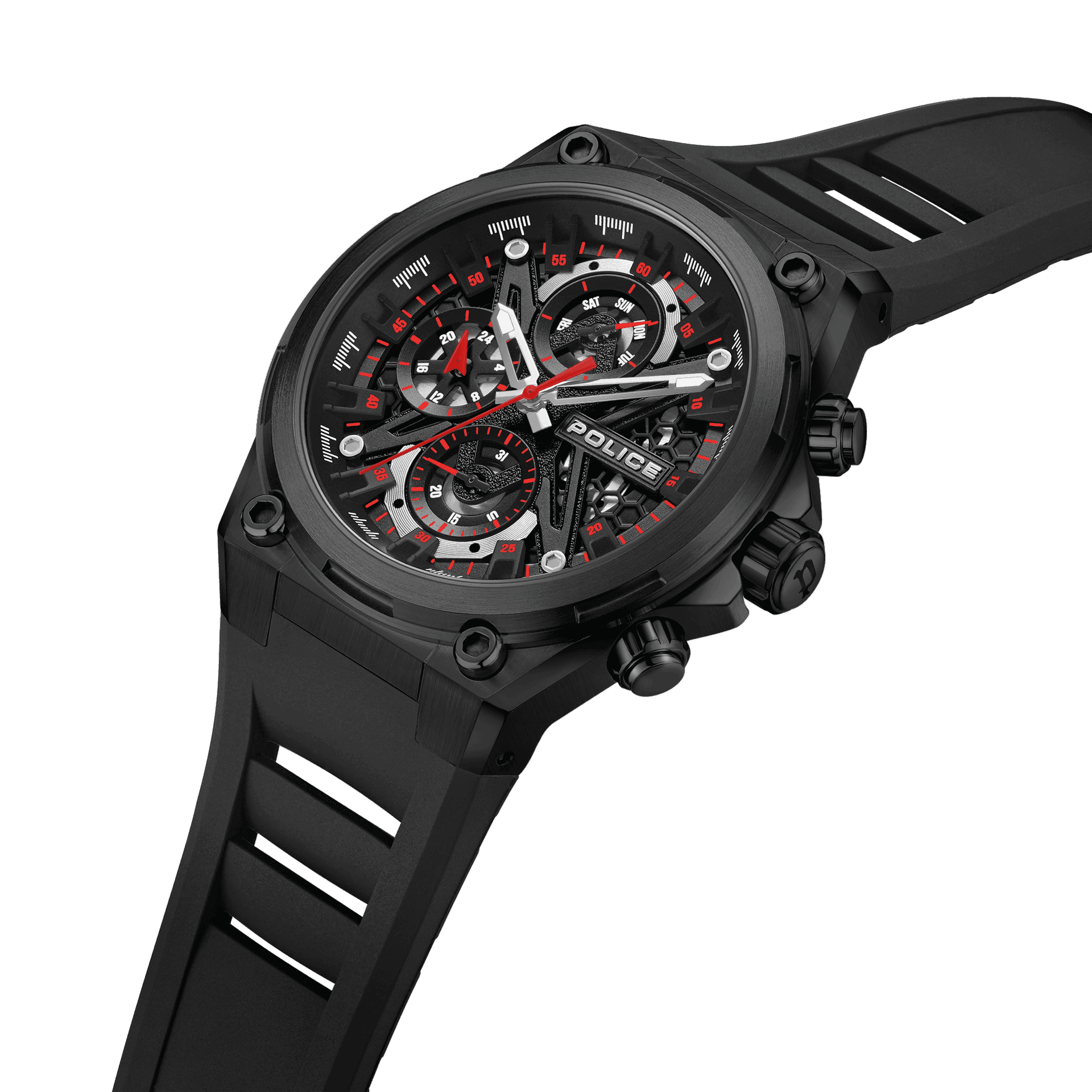 Police Sonic PEWGQ0054303 Herrenuhr Schwarz • Multifunktionswerk • Skelettiertes Zifferblatt, Bild 2
