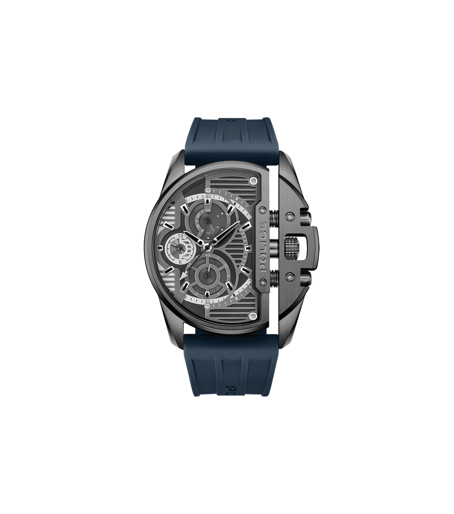 Police Daintree PEWGQ2203604 Herrenuhr Blau • Multifunction • Blaues Silikonarmband