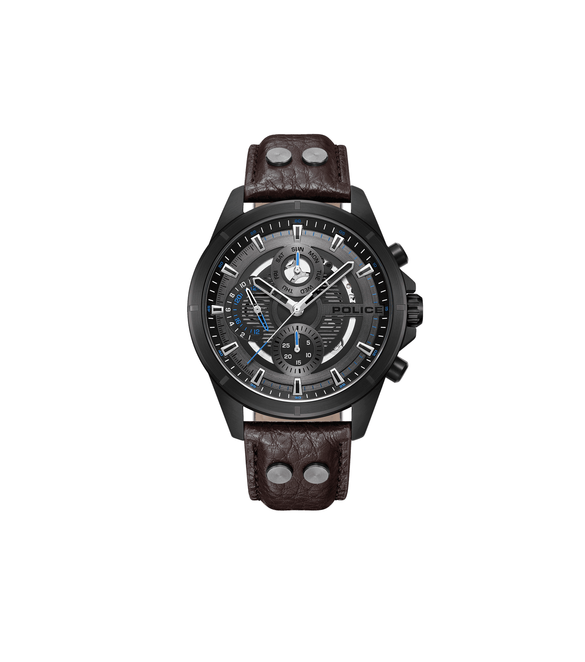 Police Malawi PEWJF0004602 Herren • Multifunktionswerk • Lederarmband Braun