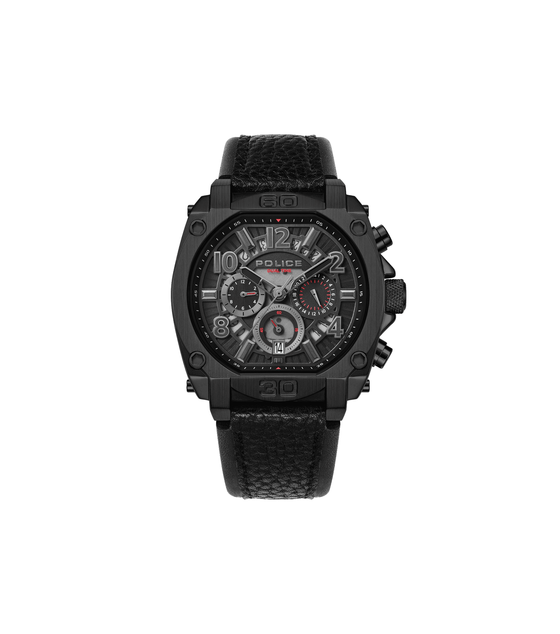 Police Norwood PEWJF0021903 Herrenuhr Schwarz • Zweitzeit-Funktion • Doppellagiges Lederarmband