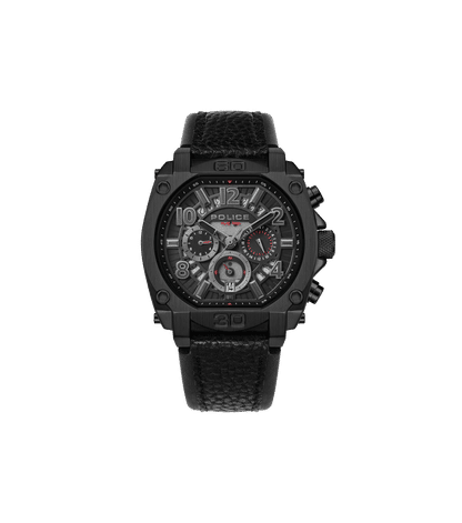 Police Norwood PEWJF0021903 Herrenuhr Schwarz • Zweitzeit-Funktion • Doppellagiges Lederarmband