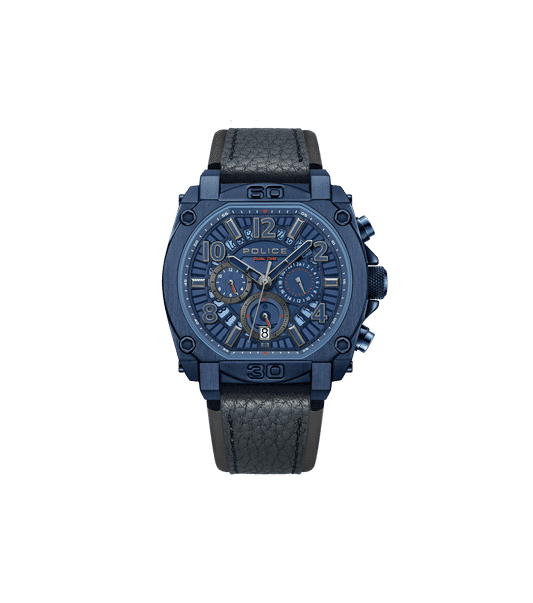 Police Norwood PEWJF0021904 Herrenuhr Blau • Dual-Time-Funktion • Blaues Leder-Armband